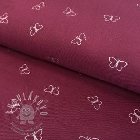 Kordbársony vékony GLITTER Butterflies burgundy
