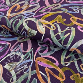 Kordbársony vékony Hearts dark purple digital print