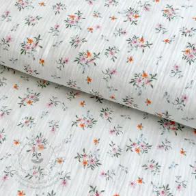 Dupla géz/muszlin Flowers white ORGANIC