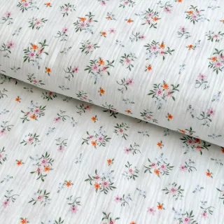 Dupla géz/muszlin Flowers white ORGANIC