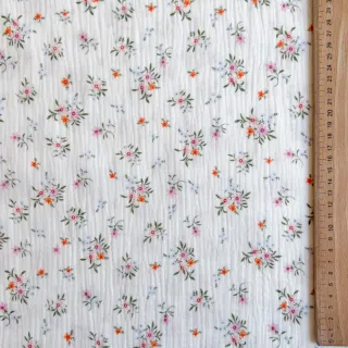 Dupla géz/muszlin Flowers white ORGANIC