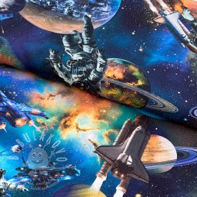 Pamutvászon Space navy digital print