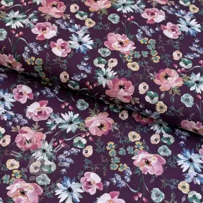 Pamutvászon Flowers Anabell dark purple digital print