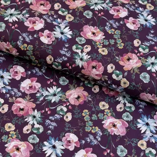 Pamutvászon Flowers Anabell dark purple digital print