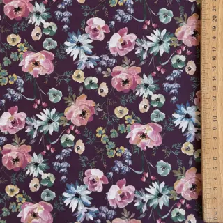 Pamutvászon Flowers Anabell dark purple digital print