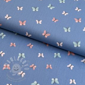 Pamutvászon Birds and butterflies blue ORGANIC