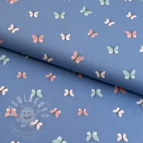 Bavlnená látka Birds and butterflies blue ORGANIC