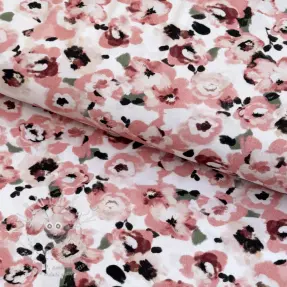Viszkóz POPLIN STRETCH Flowers white digital print