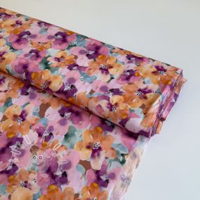 Viszkóz LUREX Flowers purple orange digital print