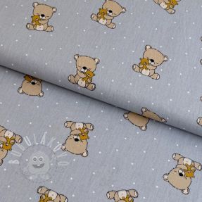 Pamutvászon Sweet bear light grey ORGANIC