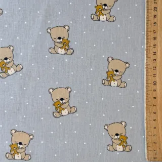 Pamutvászon Sweet bear light grey ORGANIC