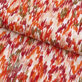 Viszkóz POPLIN STRETCH Stroke orange digital print