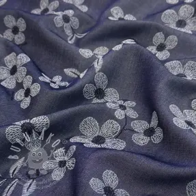 Pamutvászon JEANS Chambre LUXURY JACQUARD Flowers dark blue