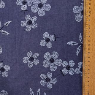 Pamutvászon JEANS Chambre LUXURY JACQUARD Flowers dark blue