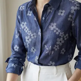Pamutvászon JEANS Chambre LUXURY JACQUARD Flowers dark blue