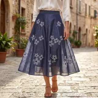 Pamutvászon JEANS Chambre LUXURY JACQUARD Flowers dark blue