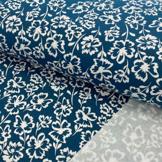 Szabadidő anyag fésült SOFT Imprint flowers petrol