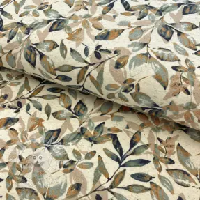 Jersey lenvászonnal Leaves old green ochre digital print