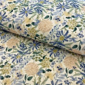 Jersey lenvászonnal Flowers ecru blue digital print