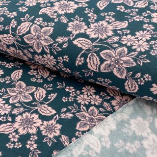 Szabadidő anyag fésült SOFT Flowers emerald