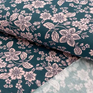 Szabadidő anyag fésült SOFT Flowers emerald