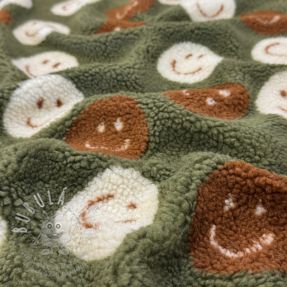 Kabát anyag TEDDY JACQUARD Happy faces green