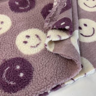 Kabát anyag TEDDY JACQUARD Happy faces mauve