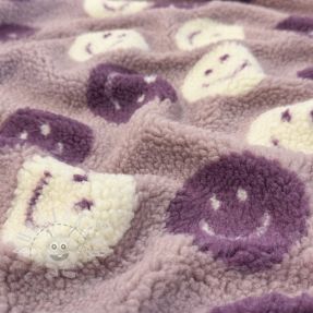 Kabát anyag TEDDY JACQUARD Happy faces mauve