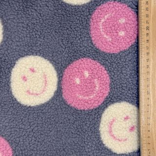 Kabát anyag TEDDY JACQUARD Happy faces jeans
