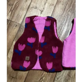 Kabát anyag TEDDY JACQUARD Tulips dark red