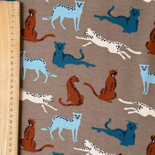 Szabadidő anyag fésült SOFT Leopard taupe ORGANIC