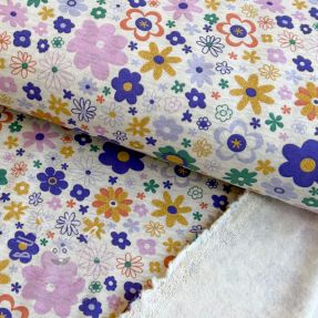 Szabadidő anyag fésült Glitter flowers ecru melange