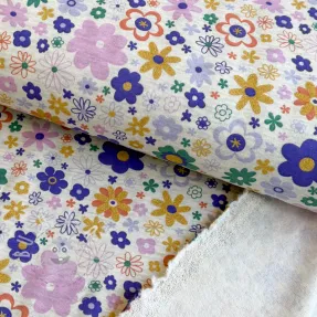 Szabadidő anyag fésült Glitter flowers ecru melange