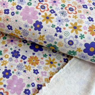 Szabadidő anyag fésült Glitter flowers ecru melange