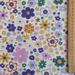 Szabadidő anyag fésült Glitter flowers ecru melange