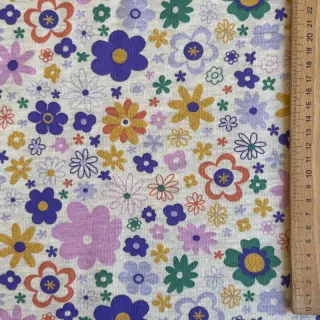 Szabadidő anyag fésült Glitter flowers ecru melange
