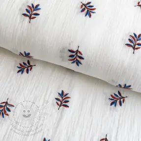 Dupla géz/muszlin EMBROIDERY Leaves white