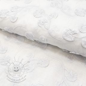 Pamutvászon VOILE EMBROIDERY Flowers with stem white