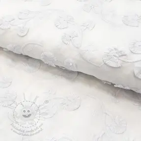 Pamutvászon VOILE EMBROIDERY Flowers with stem white