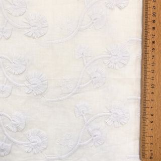 Pamutvászon VOILE EMBROIDERY Flowers with stem white