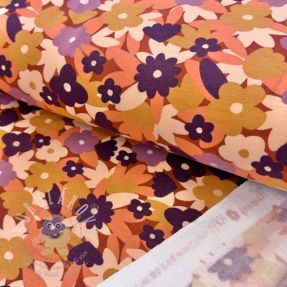 Szabadidő anyag fésült SOFT Flowers cognac