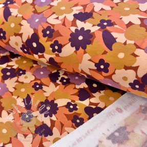 Szabadidő anyag fésült SOFT Flowers cognac