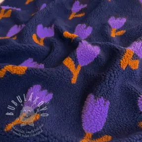 Kabát anyag TEDDY JACQUARD Tulips navy
