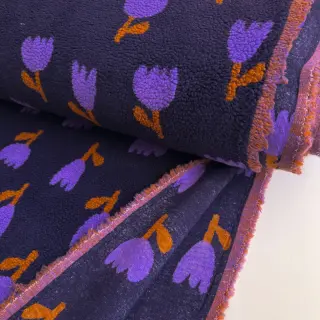 Kabát anyag TEDDY JACQUARD Tulips navy