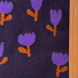 Kabát anyag TEDDY JACQUARD Tulips navy
