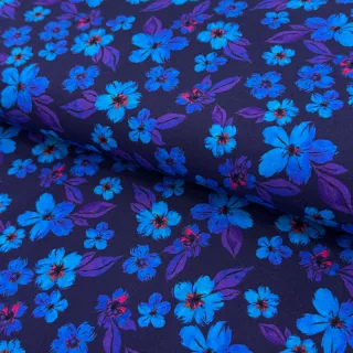 Jersey Hannah flowers blue digital print