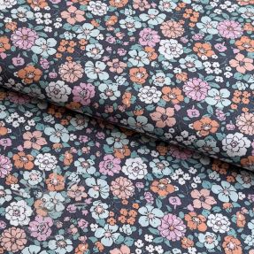 Pamutvászon Flowers navy ORGANIC