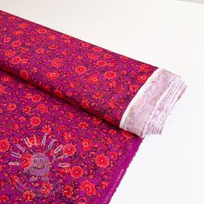 Viszkóz POPLIN STRETCH Flowers fuchsia digital print