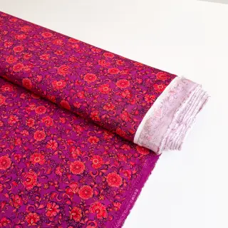Viszkóz POPLIN STRETCH Flowers fuchsia digital print