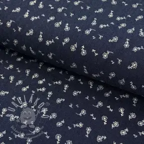 JEANS STRETCH Small retro flowers dark blue
